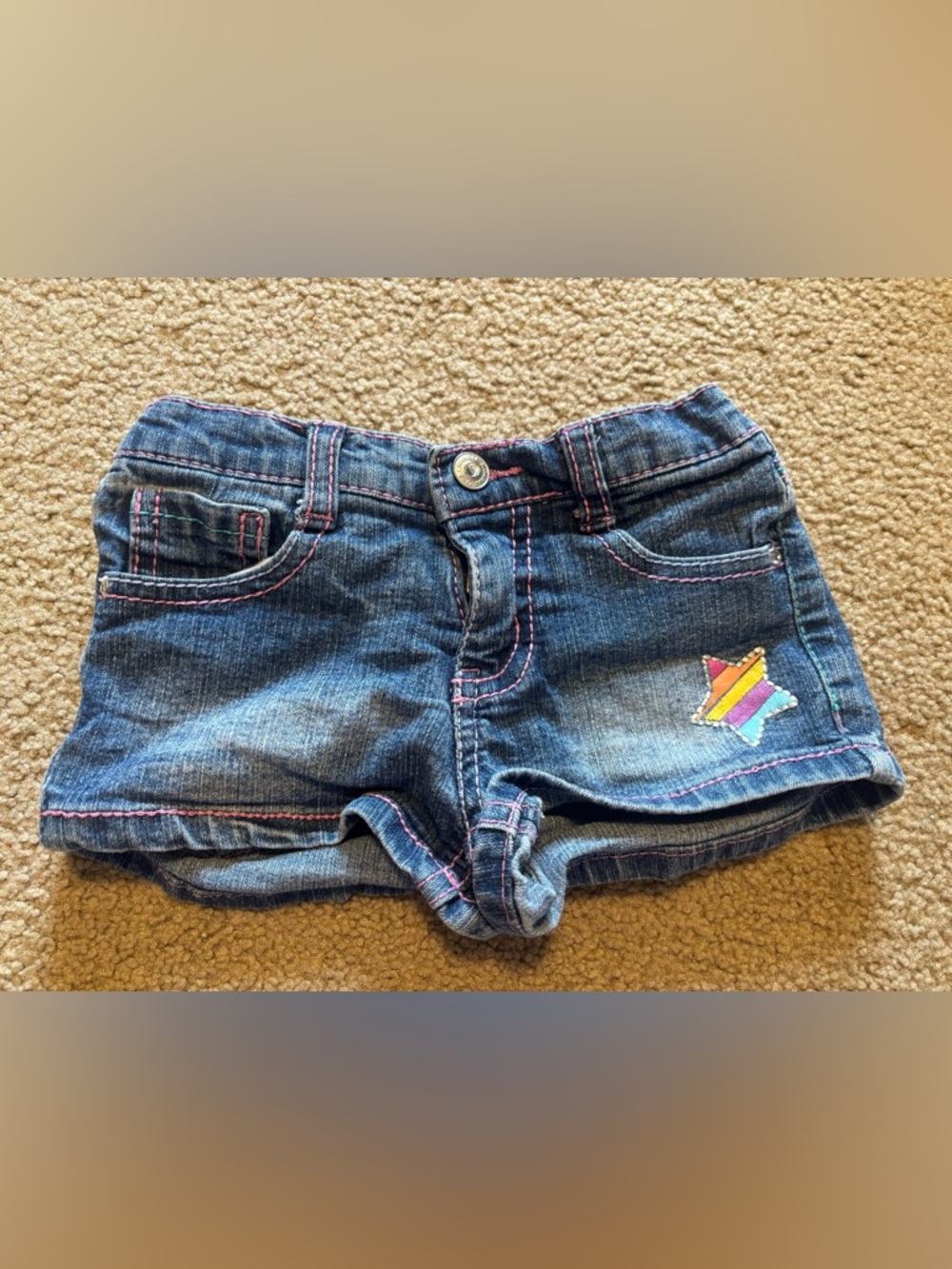 Girls' Denim Shorts with Pink Stitching - Cute Star Detail
